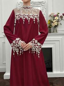 Al Najma 2026 Spring/Summer Tassel Trim Elegant Arabic Style Dress - Burgundy - View 6