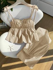 Comfortcana Women's Apricot Linen Camisole And Pants Set - Apricot - View 7