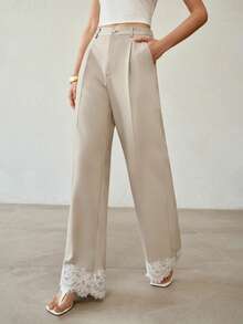 MOTF PREMIUM WOMEN'S FASHIONABLE MINIMALIST CONTRAST LACE SUIT PANTS - Green - View 5