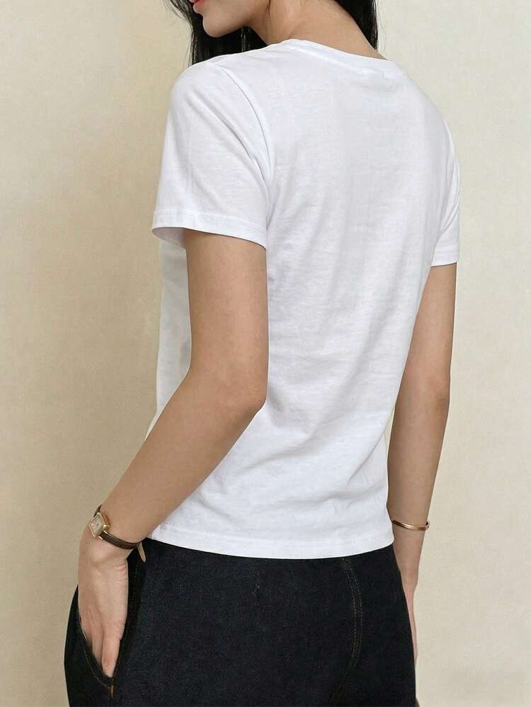 Women's Casual Everyday Commute Minimalist Solid Color Short Sleeve T-Shirt, Summer