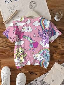 My Little Pony X SHEIN 少女卡通印花圆领短袖T恤 - 白色 - 查看 2