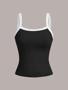 SHEIN Girlism Áo camisole thể thao mùa hè cho nữ tuổi teen, phối màu đen trắng hồng xanh dương, bộ 4 áo vest, áo thun tennis. - Nhiều màu - Xem 5