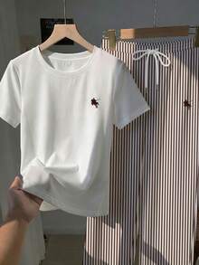 Comfortcana Bộ 2 món gồm áo tay ngắn cổ tròn thêu và quần in sọc, kiểu dáng thường ngày. - Nhiều màu - Xem 4