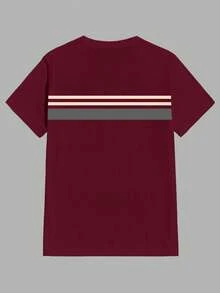 Azurnel Men's Striped Crew Neck Short Sleeve Casual Versatile T-Shirt - Red - View 5