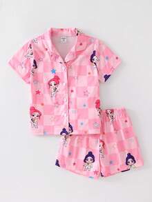 SHEIN 2件套 女童可爱粉色短袖上衣和短裤舒适睡衣套装 - 粉色 - 查看 4