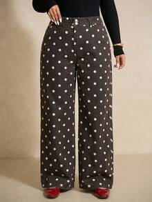 Elaquor Jeans a gamba larga a pois per donne taglie forti - Castano - Visualizzare 3