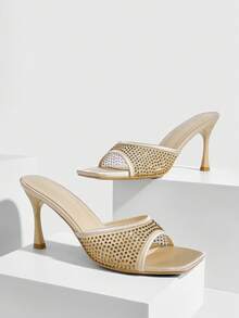 CUCCOO SZL Ladies Mesh Hot Diamond High Heel Sandals - Off-white - View 1