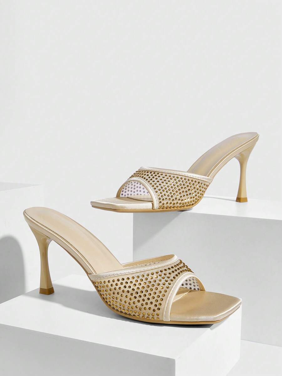 CUCCOO SZL Ladies Mesh Hot Diamond High Heel Sandals - Off-white - View 1