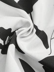 SHEIN VCAY 大码女式印花系带露脐吊带背心和短裤两件套 - 黑與白 - 查看 6