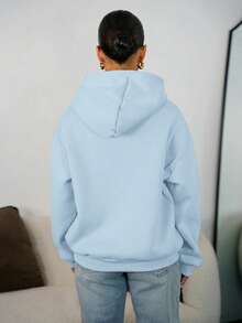 SAYEHFBABY Summer Outfits Women's Simple Casual Solid Color Pullover Hooded Long Sleeve Sweatshirt Without Drawstring Oversize In Fall/Winter - Baby Blue - View 2