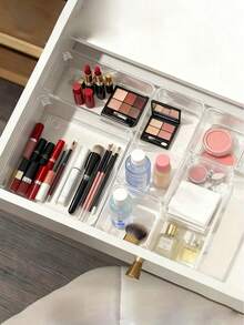1/4/7/12 Drawer Organizer Box, Desktop Storage Box, Cosmetic Storage Box, Transparent Acrylic Compartment Storage Box, Bedroom, Office, Bathroom Drawer Partition Organizer Box, Multifunctional Storage Box Suitable For Cosmetics, Stationery, Office Supplies, Dressing Table, School Supplies, Travel Necessities - Transparent - View 7