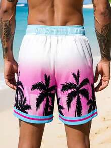 Aesthetic Post 男士夏季休闲沙滩度假渐变热带字母印花网眼透气抽绳腰短裤 - 彩色 - 查看 2