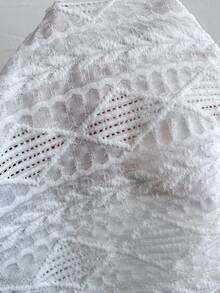 SHEIN Frenchy 夏季海滩度假提花针织荷叶袖T恤 - 白色 - 查看 8