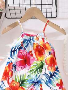 SHEIN Playful Pals 女婴休闲可爱彩色条纹印花梭织连衣裙，夏季韩版 - 彩色 - 查看 6