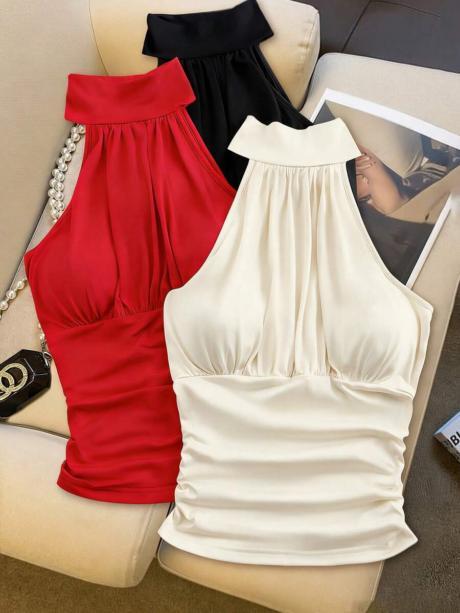 Franclia 女士时尚优雅无袖吊带背心，内置胸垫，多功能挂脖式背心，多件装