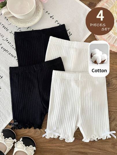 LMoss Kids 4件套女婴休闲纯色弹力腰短裤