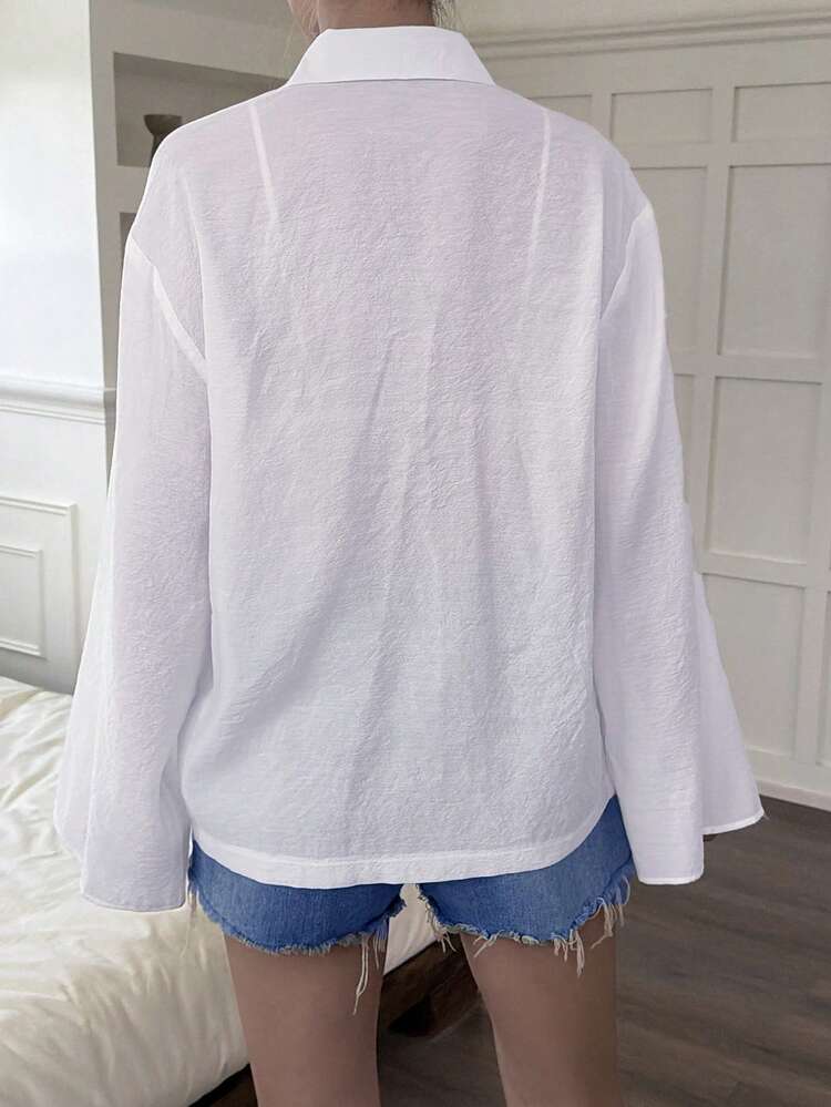 Women's Casual Solid Drop Shoulder Shirt Summer
