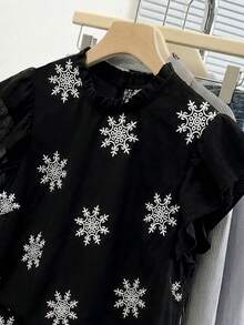 Elenzga Plus Size Summer Casual Snowflake Print Top And Shorts 2 Pieces Set - Black and White - View 7