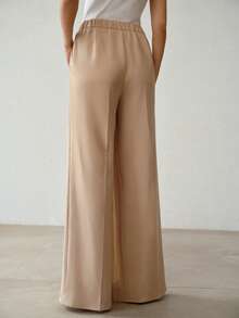 MOTF PREMIUM SUMMER NEW FASHION PLEATED PATCHWORK DESIGN CULOTTES, WOMEN KHAKI DRAPING WIDE LEG PALAZZO PANTS - Khaki - View 3