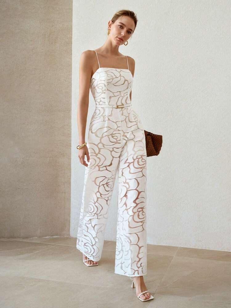 SUMMER ARTISTIC ROSE TEXTURE CAMISOLE JUMPSUIT, ELEGANT WAIST-CINCHING SLIMMING HIGH-END DESIGN FOR WOMEN