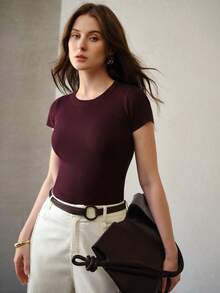 MOTF PREMIUM SOLID SLIM FIT RIBBED KNIT TOP - Purple - View 2