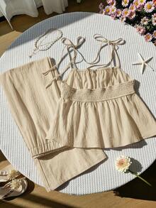 Comfortcana Women's Apricot Linen Camisole And Pants Set - Apricot - View 2