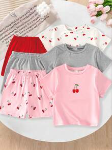 Genkimix Kids Bộ 3 món áo thun ngắn tay và quần short dáng rộng in hình quả anh đào nhỏ xinh cho bé gái, thích hợp mặc mùa hè. - Nhiều màu - Xem 5