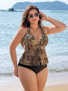 Swim Lushoire 2026 Traje de baño para mujer talla grande, estampado digital sexy de leopardo, adecuado para vacaciones de verano en la playa y la piscina. Traje de baño Zestiva con estampado de cebra. Traje de baño de una pieza para mujer talla grande con control de la barriga - Multicolor - Ver 5