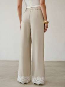 MOTF PREMIUM WOMEN'S FASHIONABLE MINIMALIST CONTRAST LACE SUIT PANTS - Green - View 3