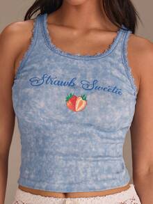 Athîral Women's Casual Vacation Ribbed Knit Strawberry Print Tank Top - Blue - View 6