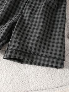 Set Of 2 Pieces Casual Plaid Short Sleeve Shorts Set For Boys,Grey,Summer,Family Matching,Embroidered Play Pattern,Loose Loungewear Soft Fabric - Grey - View 7