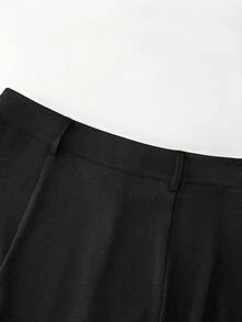 GlowEve CURVE 女士单排扣撞色滚边西装外套及A字裙套装，优雅休闲通勤时尚法式街头复古商务度假装，杏色西装外套搭配棕色半裙，秋冬两件套。 - 黑色 - 查看 5