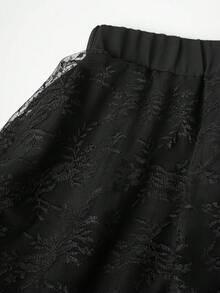 Lyxana Women's Elegant Contrast Lace Elastic Waist Skirt - Black - View 4
