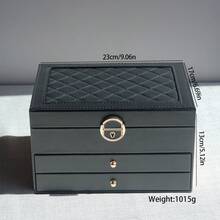 1 pieza Caja de almacenamiento de joyas de gran capacidad, Caja de almacenamiento de joyas portátil, Tocador con cajón Caja de almacenamiento de joyas, Caja de joyas de cuero como regalo, Contenedor de almacenamiento y exhibición exquisito, Vuelta al colegio, Decoración de sala de maquillaje, Bolsa de maquillaje, Artículo de viaje esencial - Multicolor - Ver 4