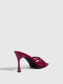 CUCCOO SZL Ladies Mesh Hot Rhinestone High Heel Sandals Prom Heels Summer Shoes - Burgundy - View 3