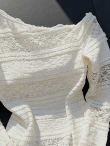 Modelyn Áo kiểu dáng ôm sát, thanh lịch, gợi cảm, lệch vai, chất liệu ren, khoét lỗ, tay dài, đa năng dành cho nữ. - Màu be - Xem 5