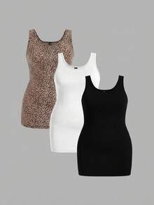SHEIN Essnce 3件套加大码豹纹吊带背心 - 彩色 - 查看 1