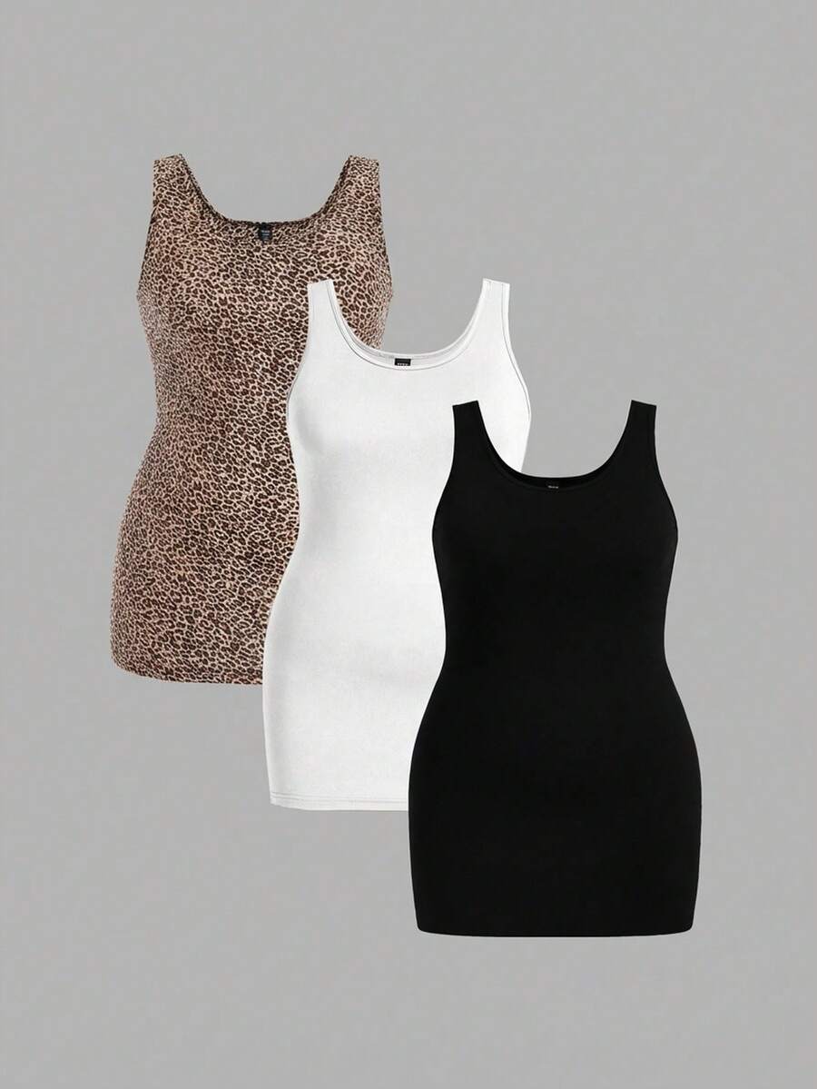 SHEIN Essnce 3件套加大码豹纹吊带背心 - 彩色 - 查看 1