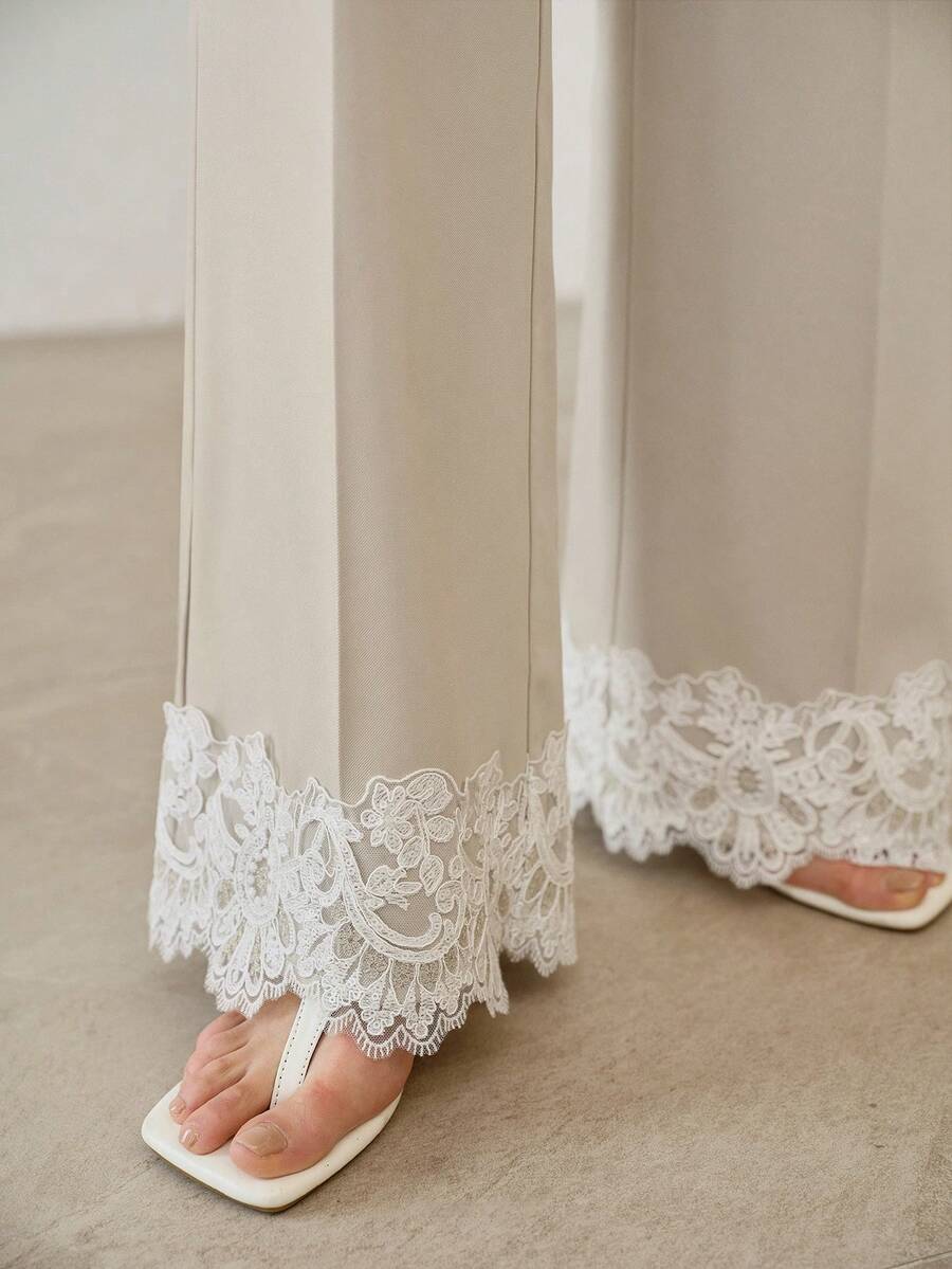 MOTF PREMIUM WOMEN'S FASHIONABLE MINIMALIST CONTRAST LACE SUIT PANTS - Green - View 1