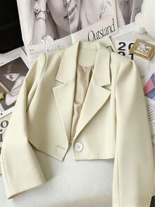Franclia Petite Áo khoác blazer tay ngắn, kiểu dáng công sở tối giản dành cho nữ, thích hợp cho mùa xuân/hè. - Màu be - Xem 1