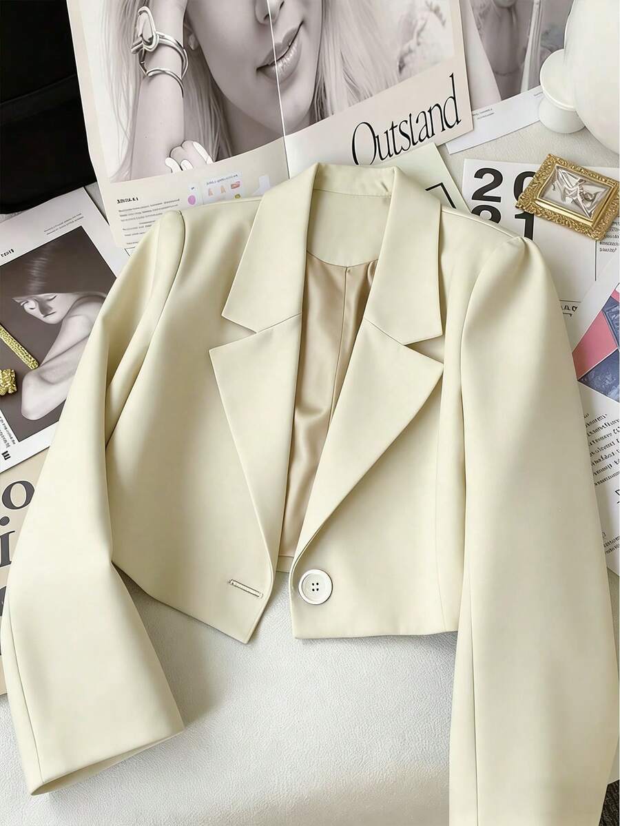 Franclia Petite Áo khoác blazer tay ngắn, kiểu dáng công sở tối giản dành cho nữ, thích hợp cho mùa xuân/hè. - Màu be - Xem 1