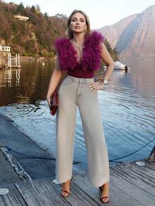 Elenary Edit 女式夏季宽松休闲破洞牛仔裤 - 灰色 - 查看 4