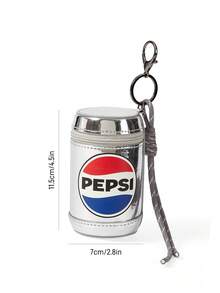 PEPSI X SHEIN 1个PU皮革罐形零钱包，可收纳日常小物件、硬币、口红等，可挂在包包上，适合通勤、学习、旅行，男女老少皆宜，学生、朋友均可使用。 - 銀色 - 查看 6