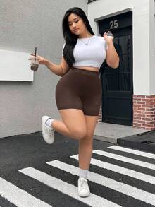 SHEIN EZwear 3件套黑色、白色、巧克力棕色加大码打底裤套装 - 巧克力棕 - View 4