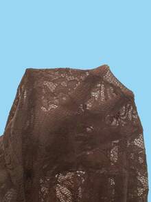 Rustia Plus Size Sexy Lace Hollow Lace-Up Waist Slim Fit Blouse - Brown - View 7