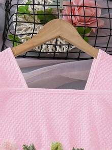 SHEIN Elladie kids Đầm công chúa trắng cho bé gái, kèm thắt lưng hoa, tay ngắn, đầm dự tiệc cưới cho bé gái, đầm nhẹ nhàng cho các dịp lễ hội. - Hồng - Xem 7