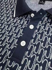 Manfinity CasualCool 男士全印花休闲通勤短袖 Polo 衫 - 寶藍色 - 查看 3