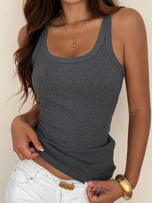 DAZY Casual Solid Color Tank Top, Versatile For Summer - Dark Grey - View 2