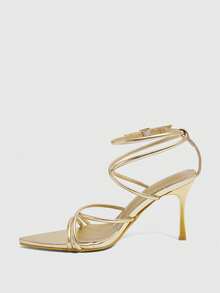 CUCCOO SZL Zapatos de mujer de tacón alto con puntera transparente de cristal, joya, dorados, para fiesta, trabajo y uso diario, sandalias de mujer con tacón alto y sin talón - Dorado - Ver 9