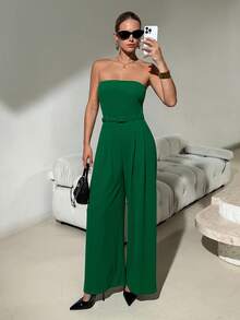 Lavishia Women's Green Elegant Fashionable Belted Wide Leg Jumpsuit, Spring/Summer - Green - View 1